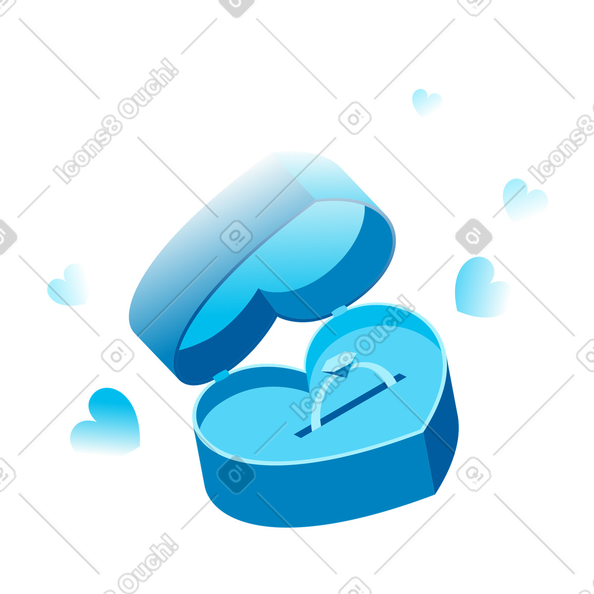 Heart shaped box with engagement ring illustration in Icy style download in PNG, SVG
