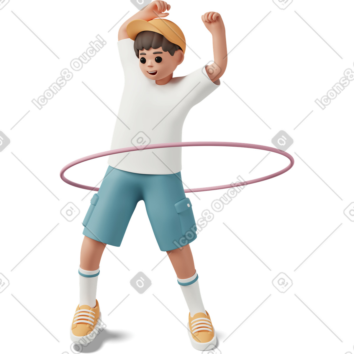 Ilustração de Boy spinning hula hoop, fun physical activities for kids em no estilo 3D Casual life para baixar em PNG, SVG