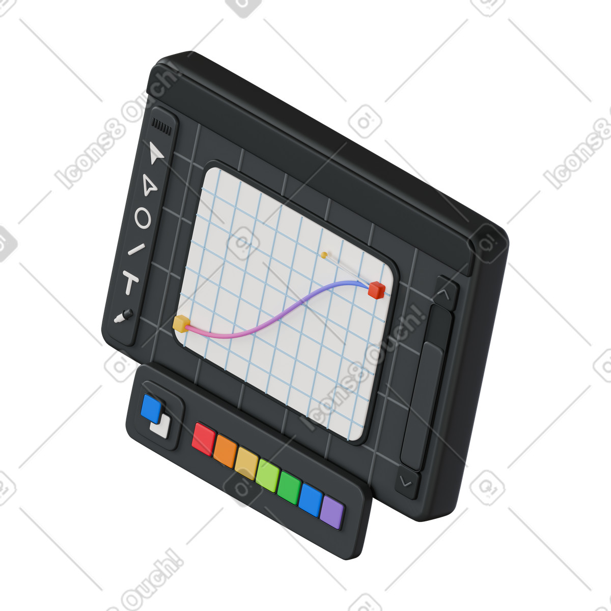 Illustration Isometric view of graphic design program with tools dans le style 3D Stickle à télécharger aux formats PNG, SVG
