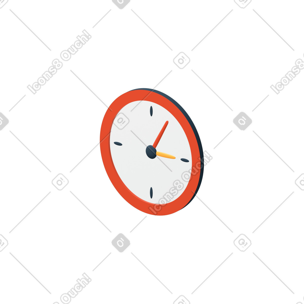 Red clock illustration in 3D Flame style download in PNG, SVG
