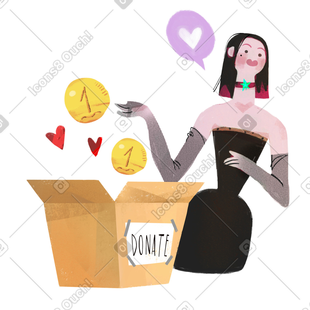 Ilustración Volunteer collects donations for charity en estilo Fabulous a descargar en PNG y SVG