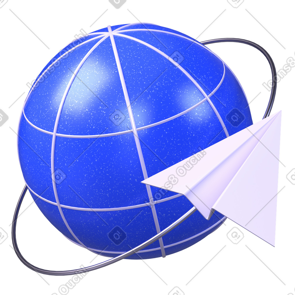 Illustration Avion en papier orbite autour du globe, livraison et communication de messages à l'échelle mondiale, courrier messagerie internationaux dans le style 3D Boost télécharger aux formats PNG, SVG