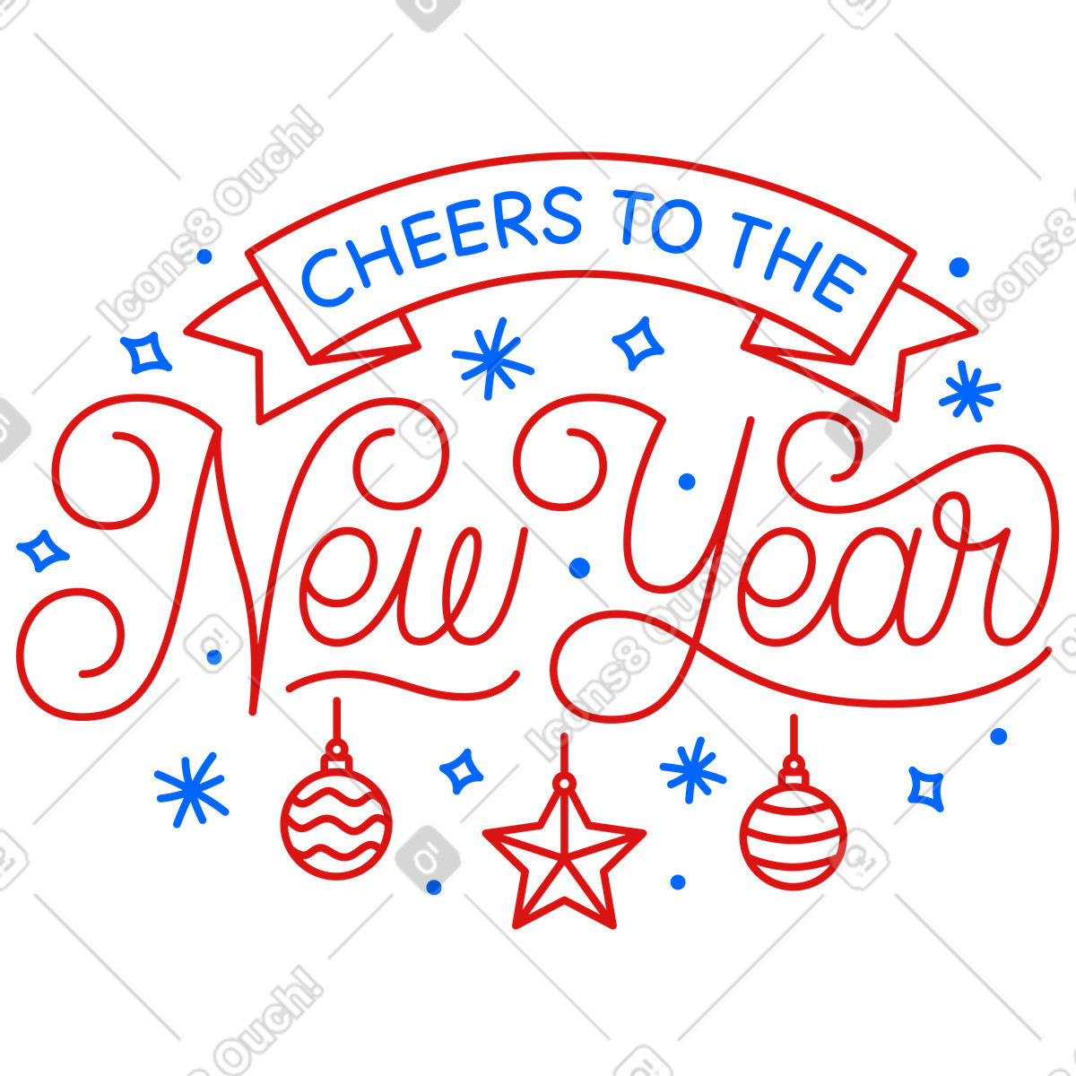 Lettering applausi al nuovo anno con stelle e testo a fiocco di neve illustrazione in stile scarica in PNG, SVG