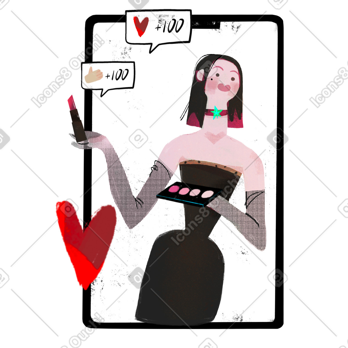 Female makeup blogger reviewing illustration in Fabulous style download in PNG, SVG