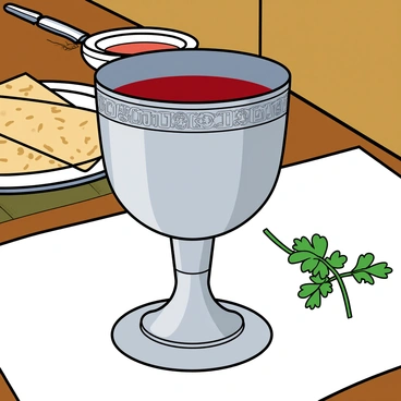 A beautifully adorned cup set aside for Elijah on the Seder table