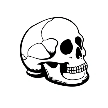 An illustration focusing on the human skull, highlighting the major features and sinuses.