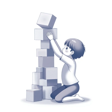 A child building a tower of colorful blocks, reaching for new heights