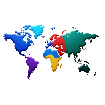A world map composed of simple, flat geometric shapes representing different continents and countries. Each shape features a distinct color to differentiate regions, with clear outlines defining their borders. The overall composition is balanced, showcasing the shapes in a way that reflects the relative sizes and positions of the continents. The map is displayed on a light background to enhance the visibility of the geometric forms.