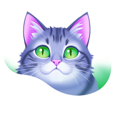 A close-up, sharp illustration of a cat with striking green eyes and detailed fur textures.