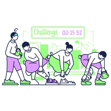 A friendly competition where participants are doing kettlebell goblet squats