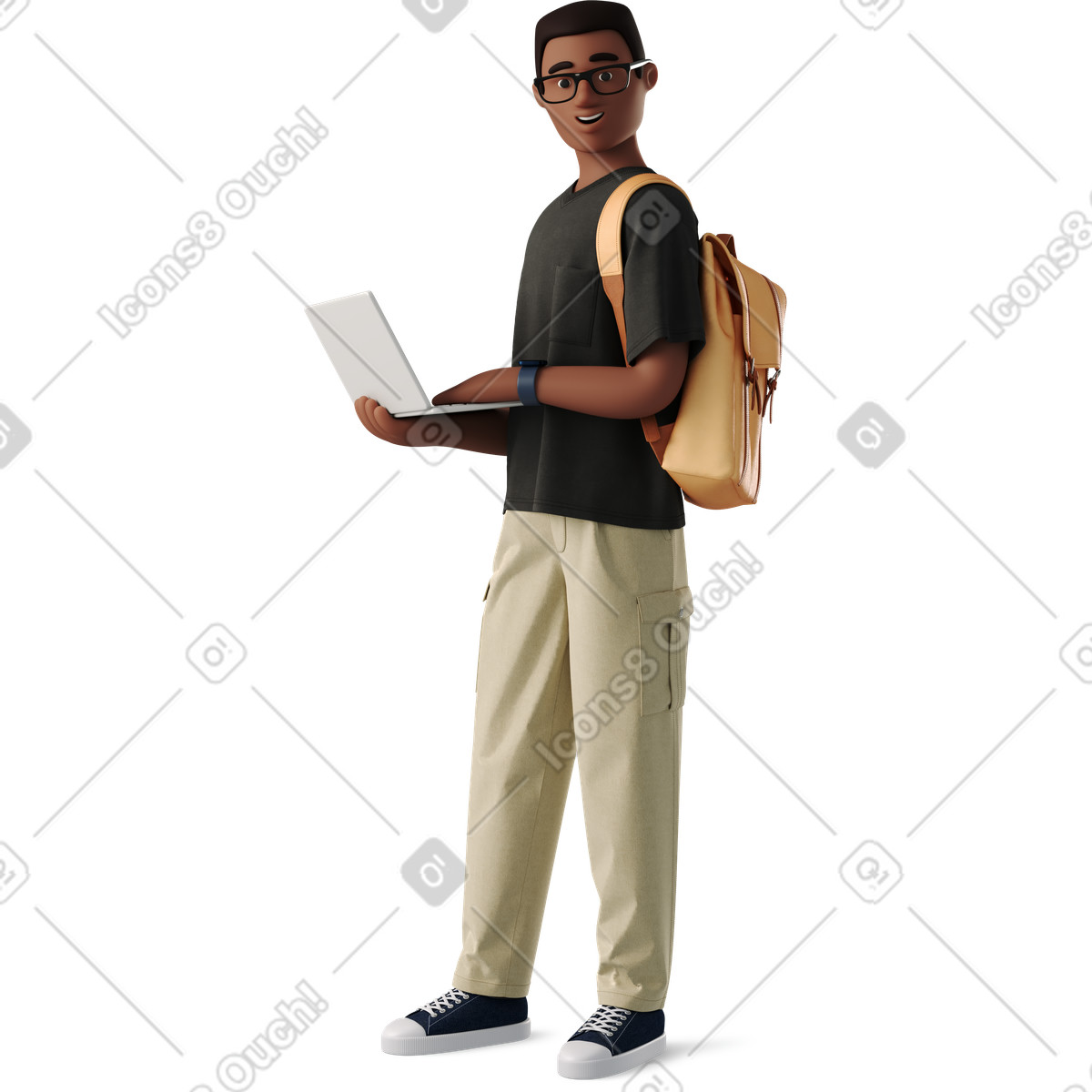 Guy with backpack and laptop illustration in 3D Business style download in PNG, SVG