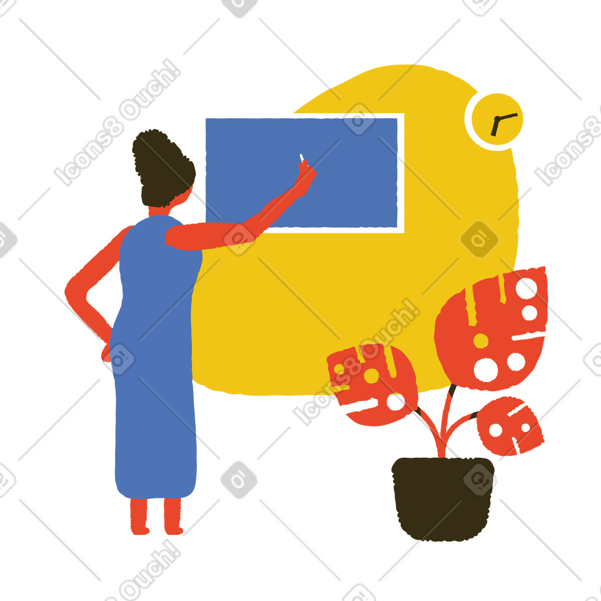 Teacher writing on the blackboard illustration in Bermuda style download in PNG, SVG