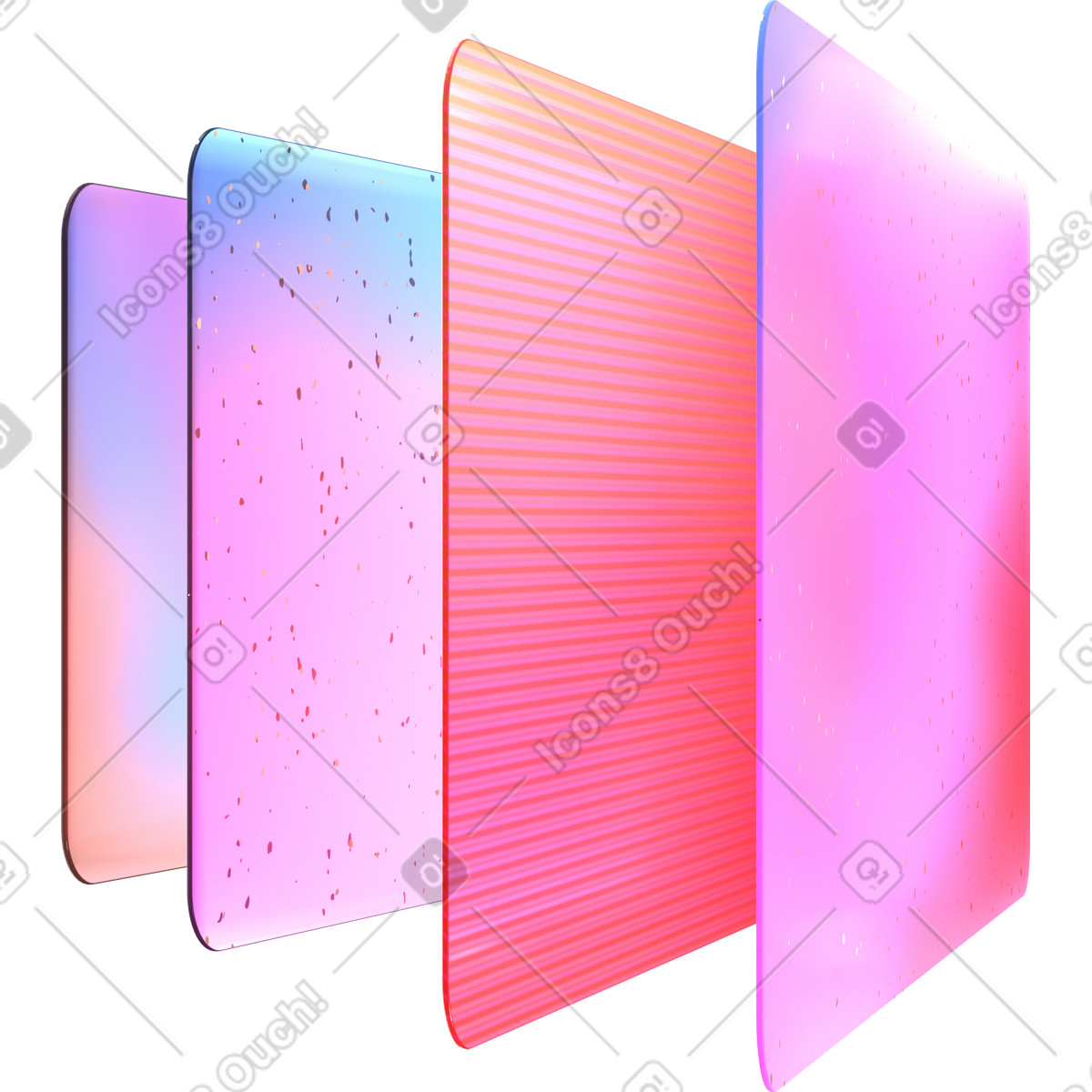 Plastic rectangles with different patterns illustration in 3D Glassy style download in PNG, SVG