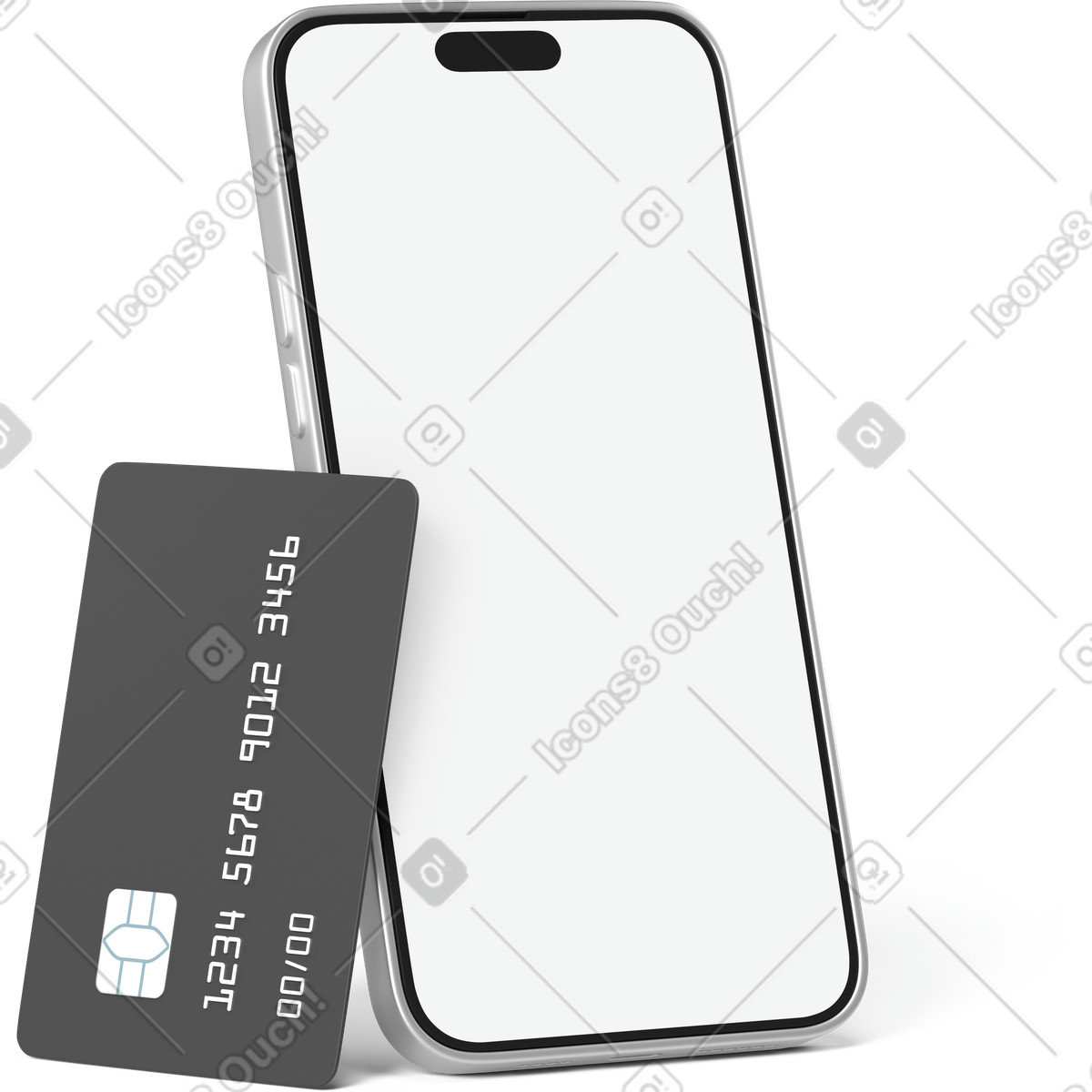Phone and card standing illustration in PNG, SVG