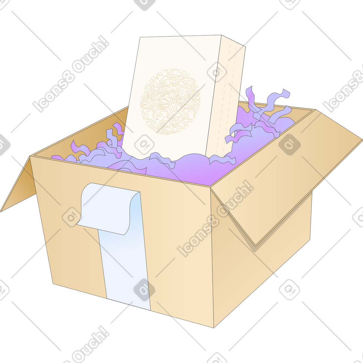 Paket mit produkt und papierschnitzel-Illustration im Kit-Stil als Download in PNG, SVG