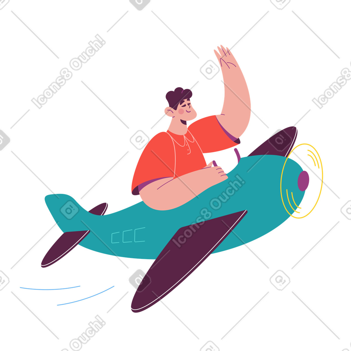 Sammy スタイルの Waving from airplane cockpit, Temporary leave or come back later message のイラストをPNG、SVG形式でダウンロード