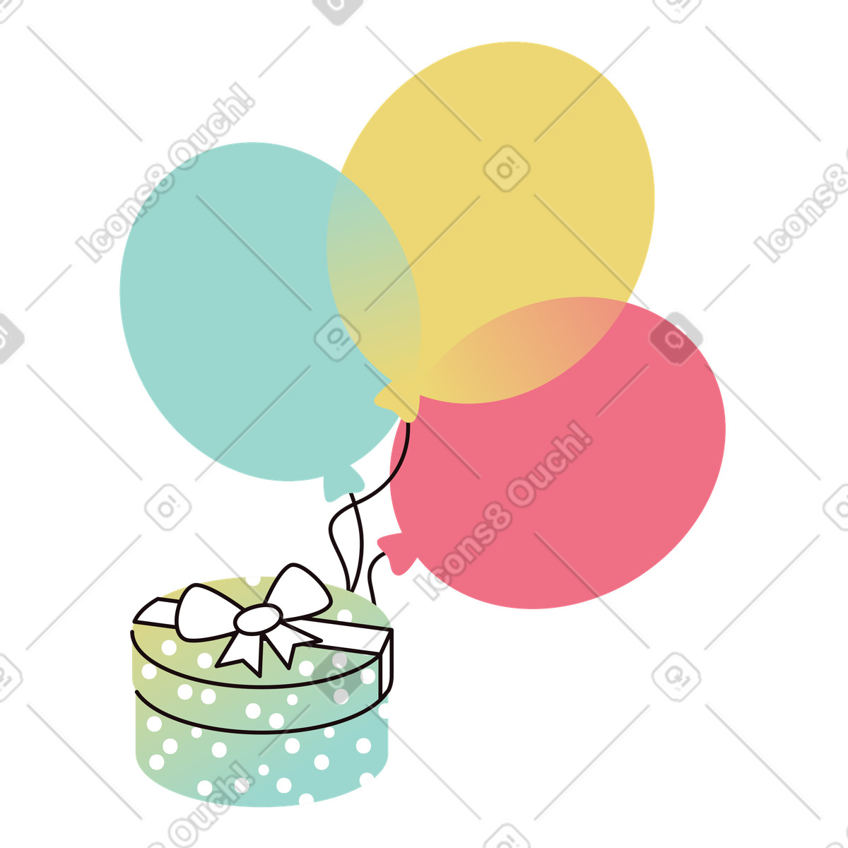 Ilustración Celebración con globos y regalos en estilo Delight a descargar en PNG SVG