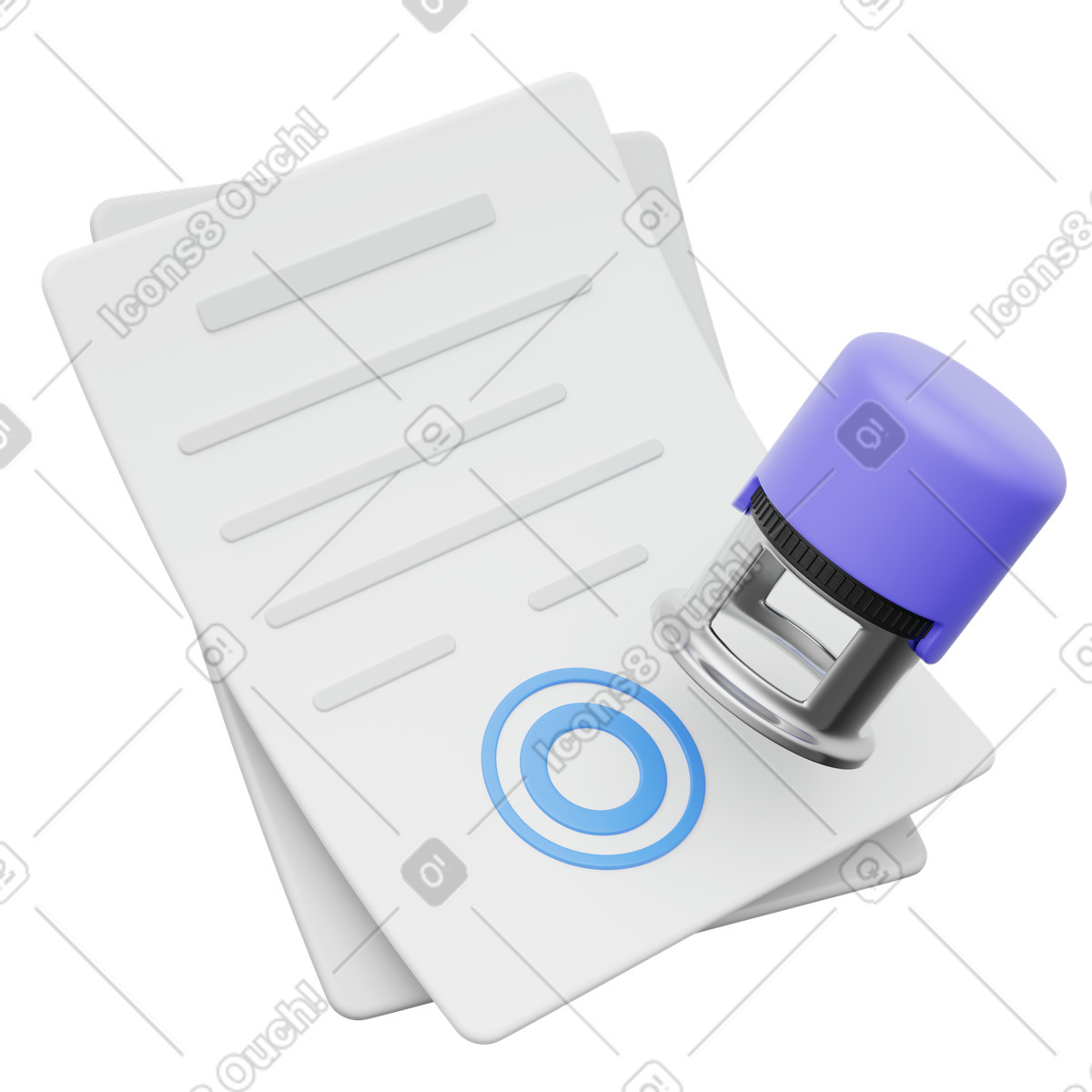 Ilustração de Document approval stamp on paper indicating official validation and certification em no estilo 3D Playful para baixar em PNG, SVG