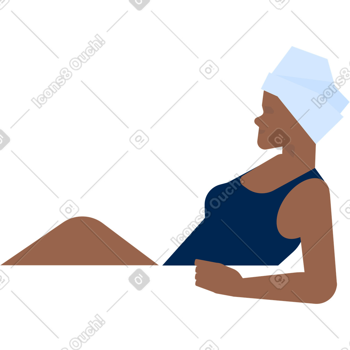 Dark skin woman in swimsuit and towel turban side view illustration Urban style download PNG, SVG
