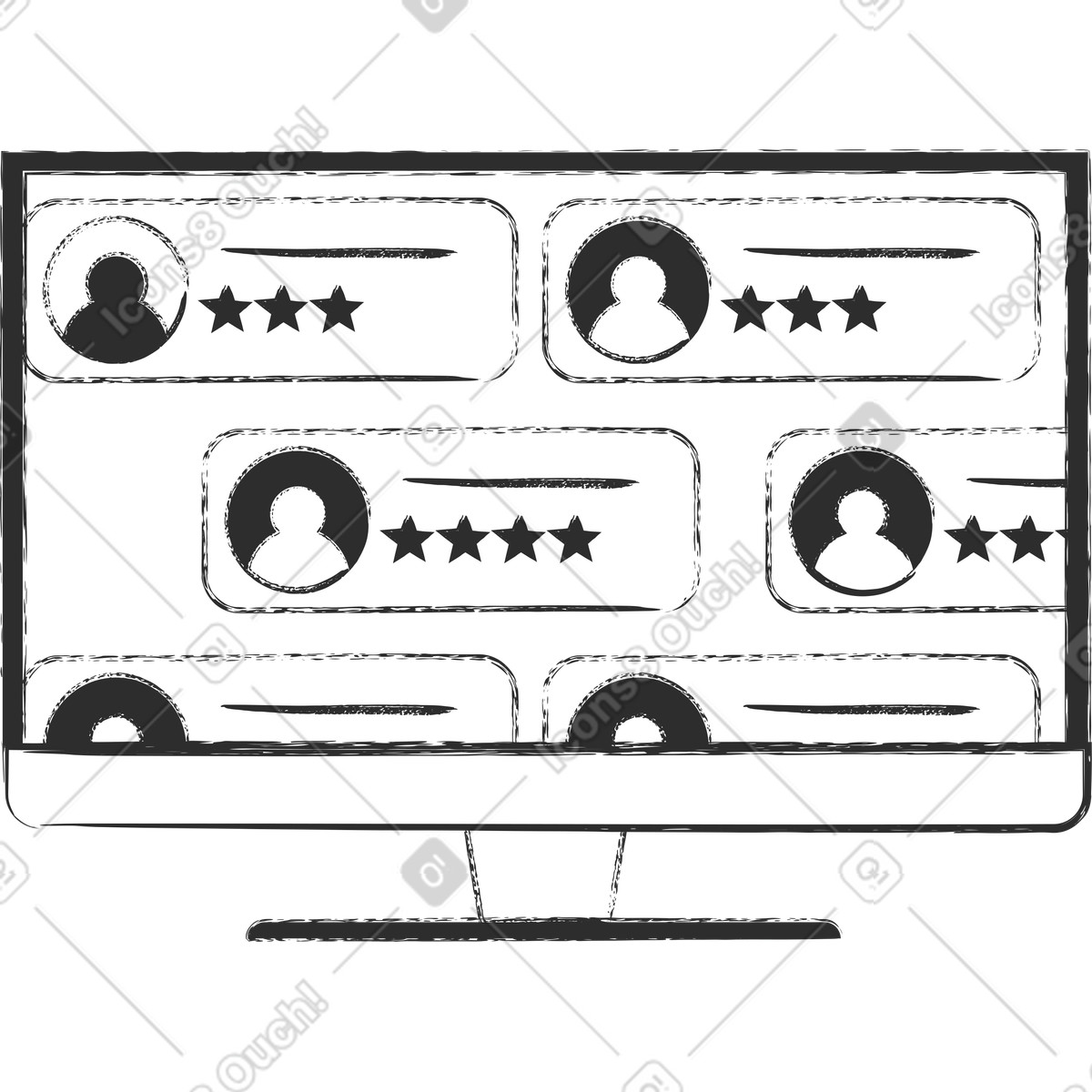 Ilustración Monitor de computadora con los currículums solicitantes en estilo Graphite a descargar en PNG y SVG