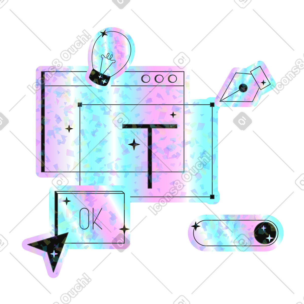 Ilustração de Componentes interface para design gráfico em no estilo Holostickers baixar em PNG, SVG