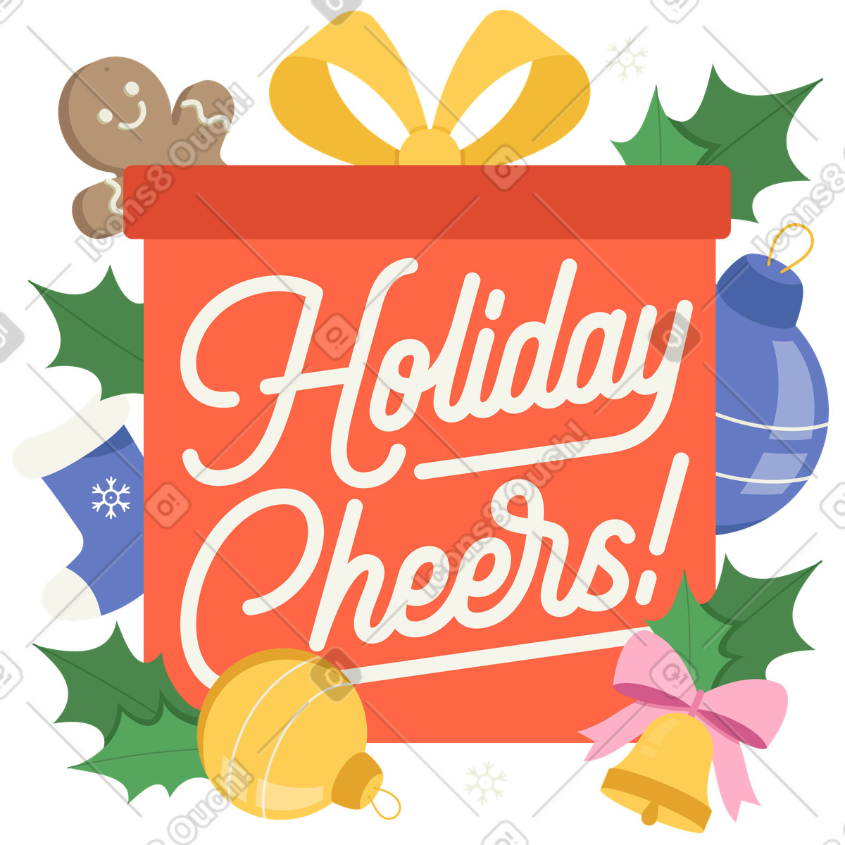 Lettering holiday cheers con testo di elementi natalizi illustrazione in stile Social scarica in PNG, SVG