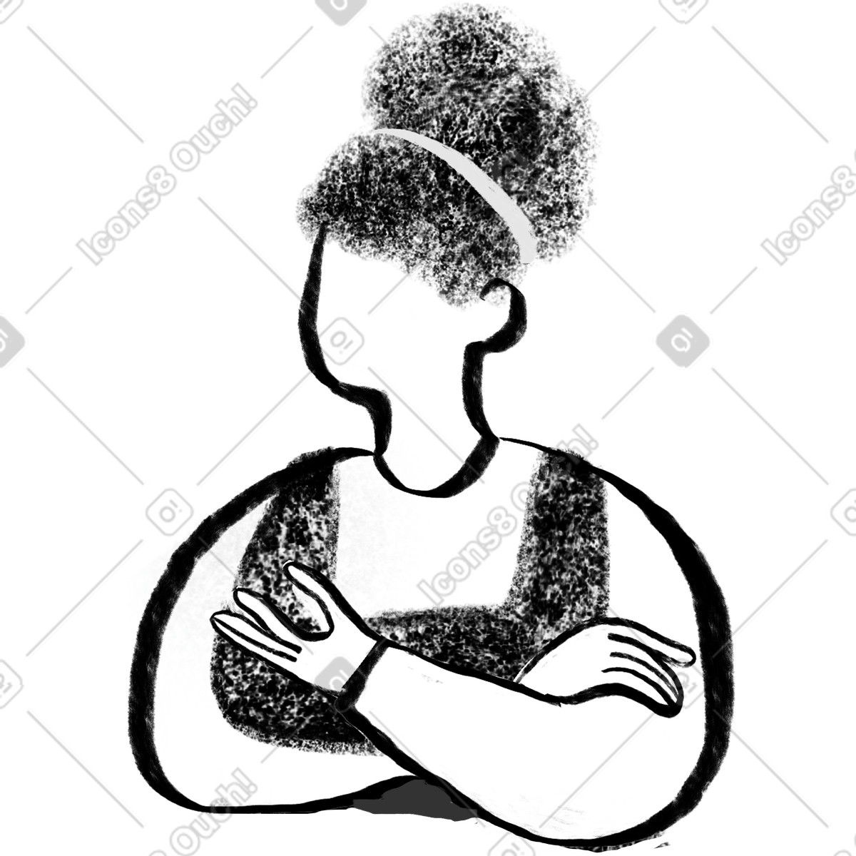 Ilustração de Mulher curvilínea preto e branco com os braços cruzados em no estilo Company para baixar em PNG, SVG
