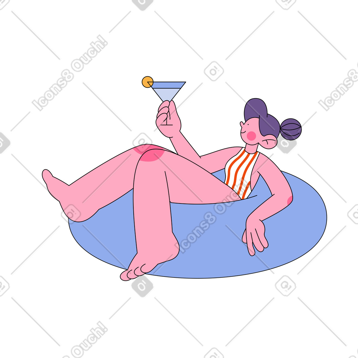 Girl in striped swimsuit laying rubber ring illustrazione stile Bloom scarica PNG, SVG