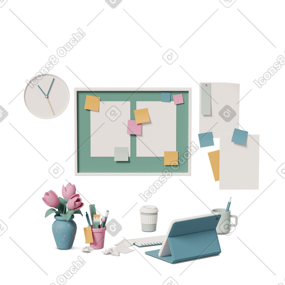 Office supplies illustration in 3D Casual life style download in PNG, SVG