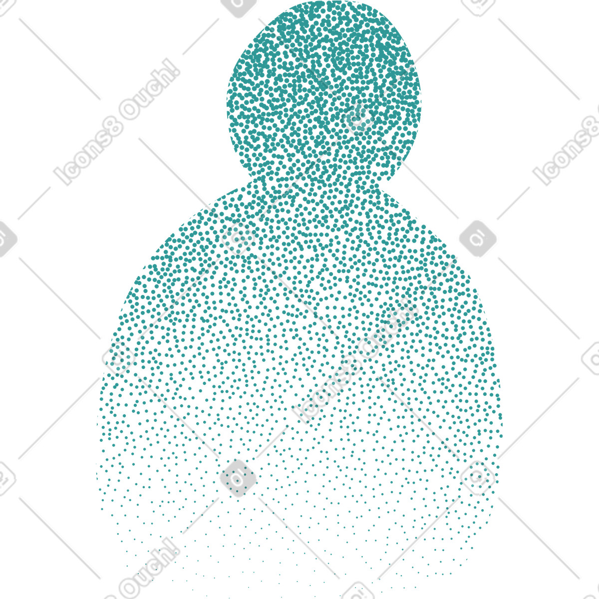 Illustration Person silhouette formed by scattered particles representing digital identity dans le style Grain à télécharger aux formats PNG, SVG