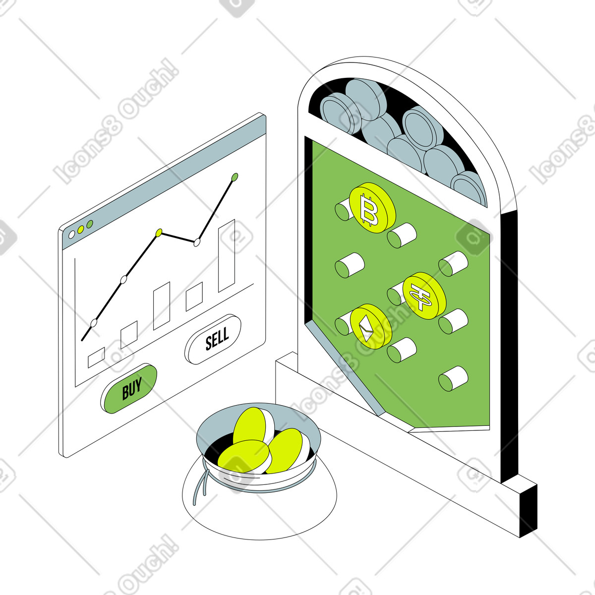 Illustration Revenus des crypto-monnaies dans le style Isometric à télécharger aux formats PNG, SVG