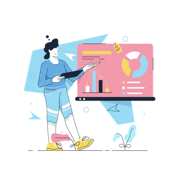 A person presenting data on a digital screen - Work Hard style illustration
