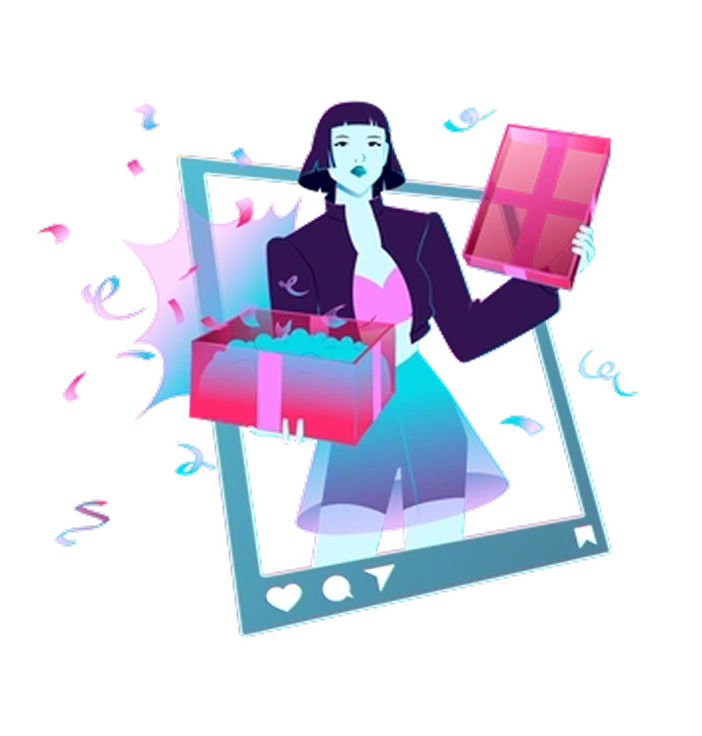 A woman holding a gift box - Neon style illustration