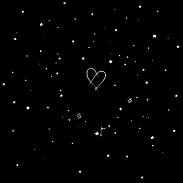A vast night sky filled with numerous stars scattered across the expanse. The constellations are arranged in such a way that they form the shape of a heart in the center. The background is clear, allowing the stars to twinkle brightly against the black canvas of the night. Small shooting stars can be seen streaking across the sky, adding to the overall beauty of the scene.