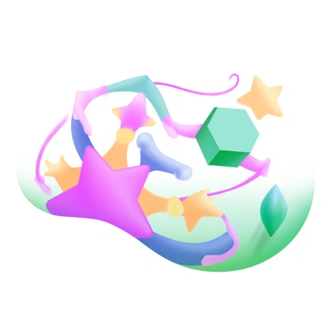 A modern pastel illustration featuring an array of interconnected pentagons in vibrant colors. Each pentagon displays a different hue, including soft pinks, blues, yellows, and greens. The shapes are arranged in a dynamic pattern that creates a sense of depth and movement. Smooth curves and lines weave between the pentagons, enhancing their connectivity. The background is a subtle gradient that complements the colors of the pentagons, creating a harmonious and visually engaging composition.