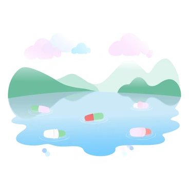 A serene lake with candy corn floating on the surface like lilies