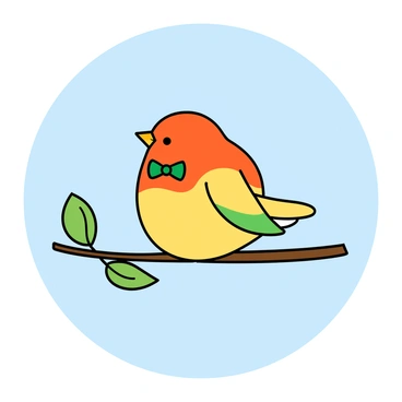 A small bird perched on a branch with a tiny bow tie around its neck