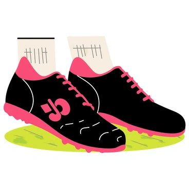 A close-up view of a pair of soccer boots worn by Cristiano Ronaldo. The boots are primarily black with bright red accents and a sleek design. The iconic logo is prominently displayed on the side of the boots, along with visible detailing of the laces and stitching. The sole of the boots shows the distinctive pattern of studs, designed for traction on the field. The background is a subtle green turf that highlights the boots.