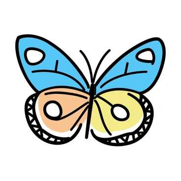 A close-up view of butterfly wings, highlighting their intricate patterns and vibrant colors. The wings exhibit a mix of blue, orange, and yellow hues, with detailed eye spots and delicate lines. The texture of the wings is visible, showcasing tiny scales reflecting light.