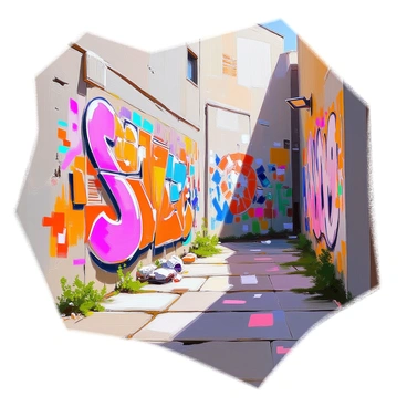 A vibrant graffiti display on a forgotten alley wall, untouched by authorities