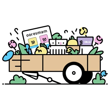 A gardening supplies cart with tools, seeds, and pots in a botanical garden