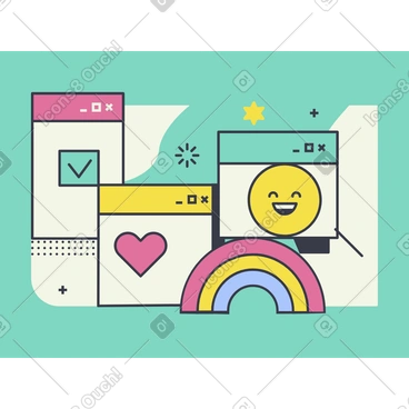 Browser windows with emoji animated illustration in GIF, Lottie (JSON), AE
