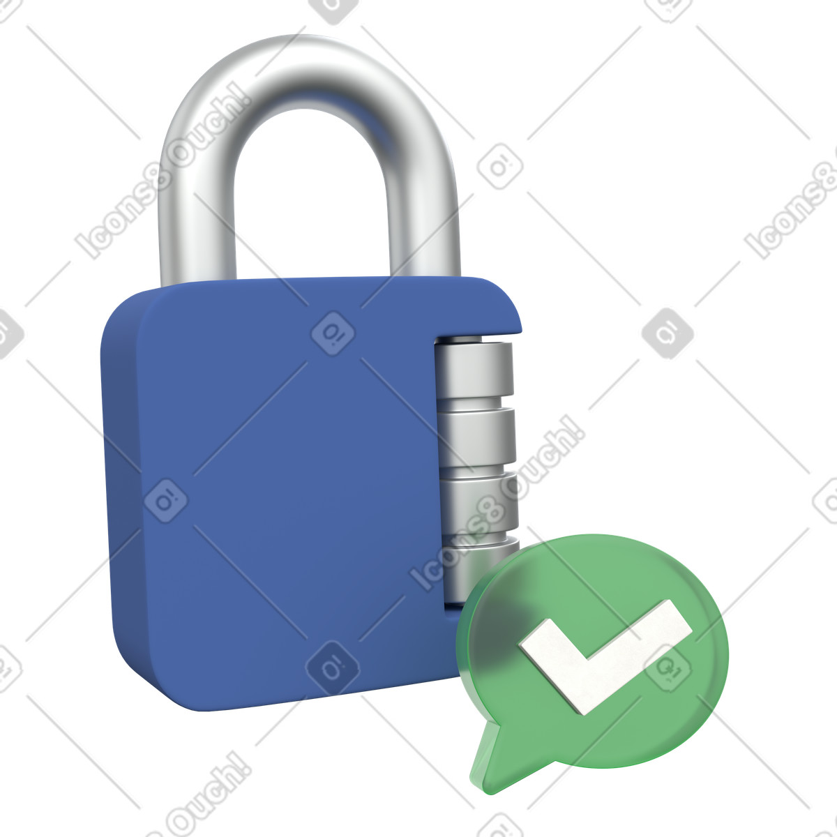 Padlock with checkmark for secure access and authentication success illustration in 3D Grid style download in PNG, SVG