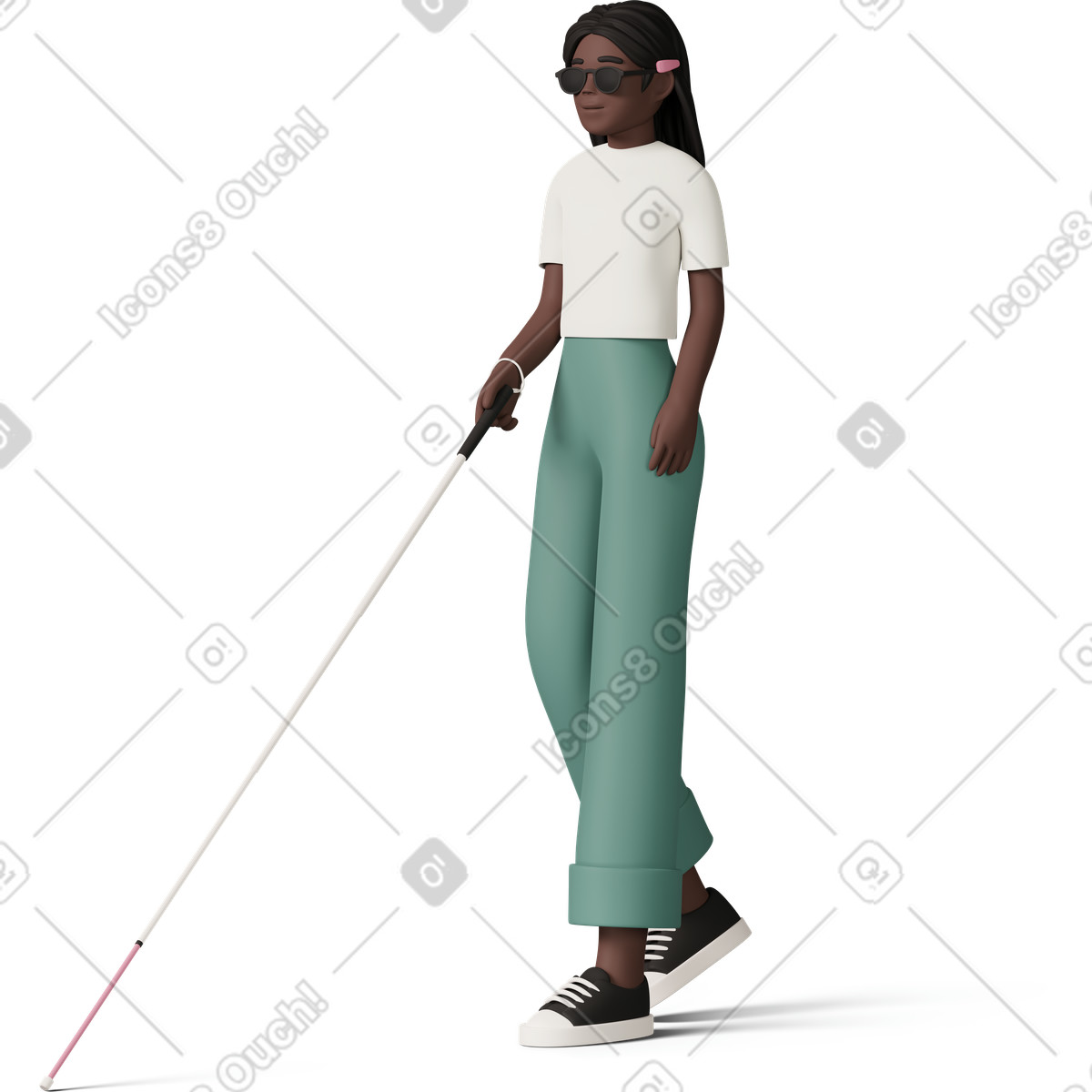 3D Casual life スタイルの Three quarter view of blind girl のイラストをPNG、SVG形式でダウンロード