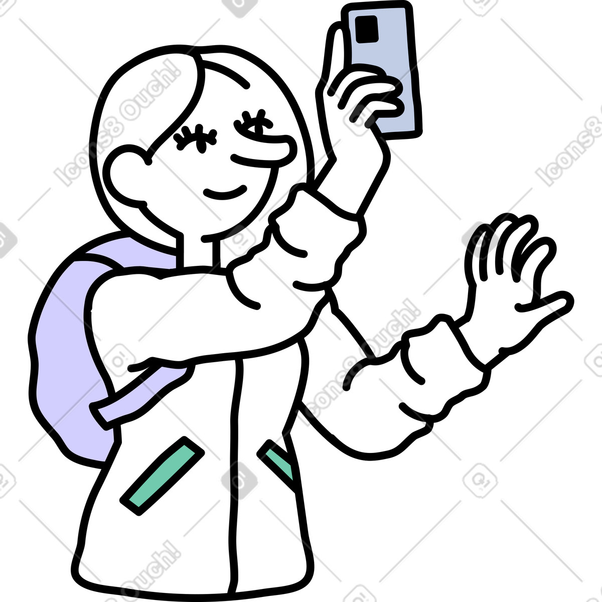 Junge frau macht fotos mit ihrem handy-Illustration im Notes-Stil als Download in PNG, SVG