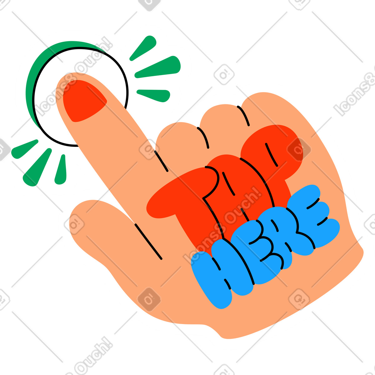 Lettering sticker tap here hand text illustration in style download in PNG, SVG