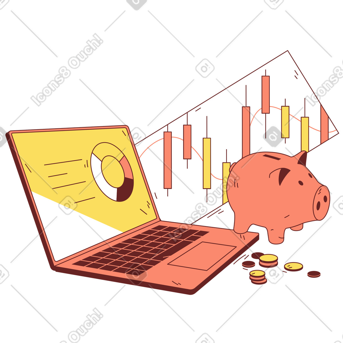 Ilustração de Gráficos e um cofrinho em no estilo Storyline para baixar em PNG, SVG