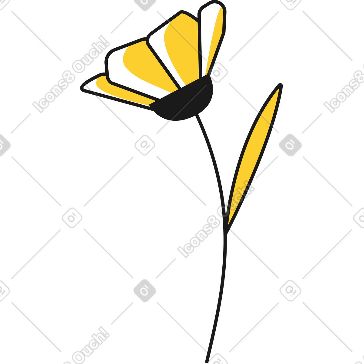 Simple spring flower with open yellow petals illustration in Taxi style download in PNG, SVG