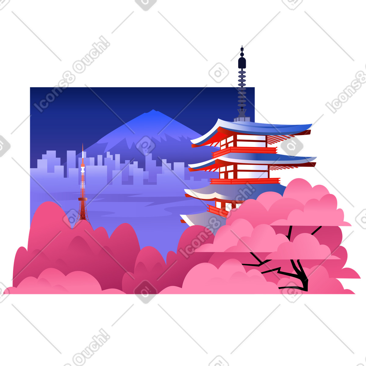 Ilustración Paisaje nocturno con fondo de vistas tokio en estilo Vivid a descargar en PNG y SVG