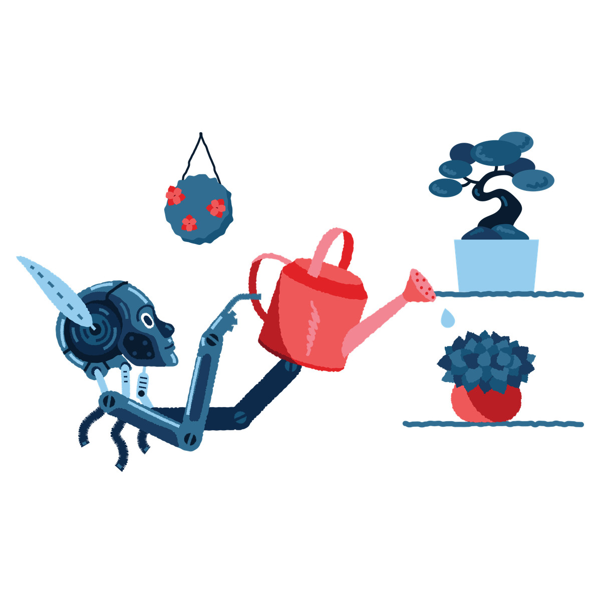Robo-gardener illustration in PNG, SVG